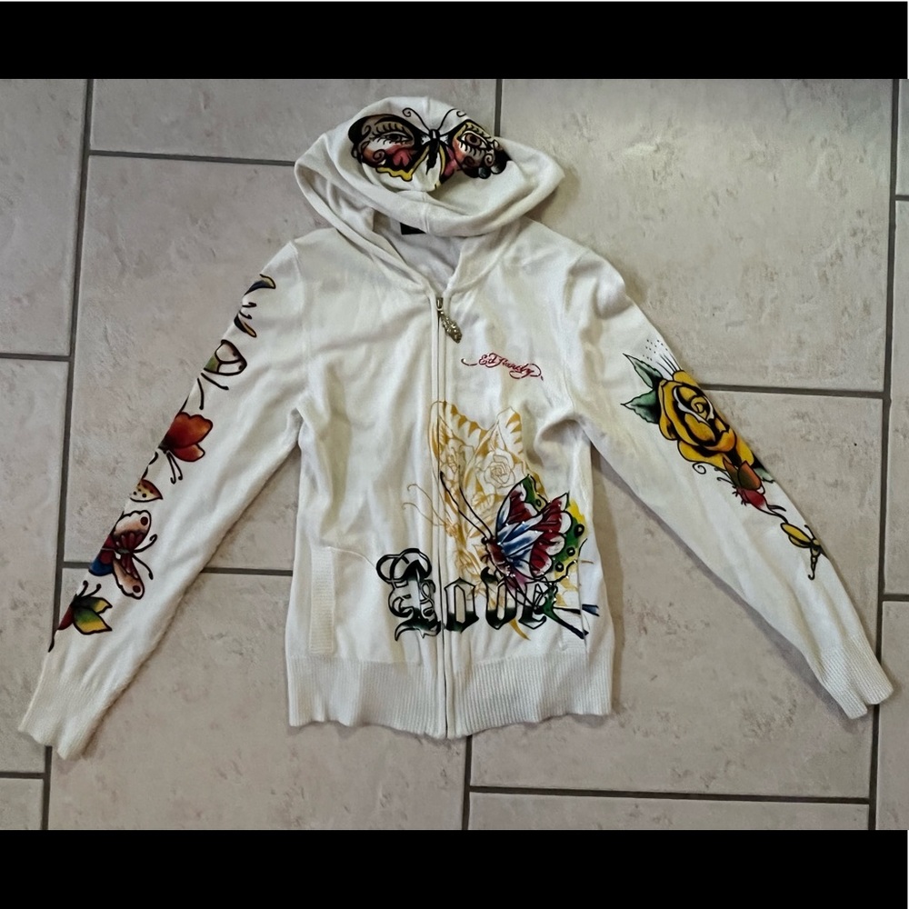 Ed hardy white butterfly zip hoodie